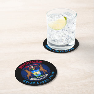 MICHIGAN GREAT LAKES STATE FLAG ROUND PAPER COASTER