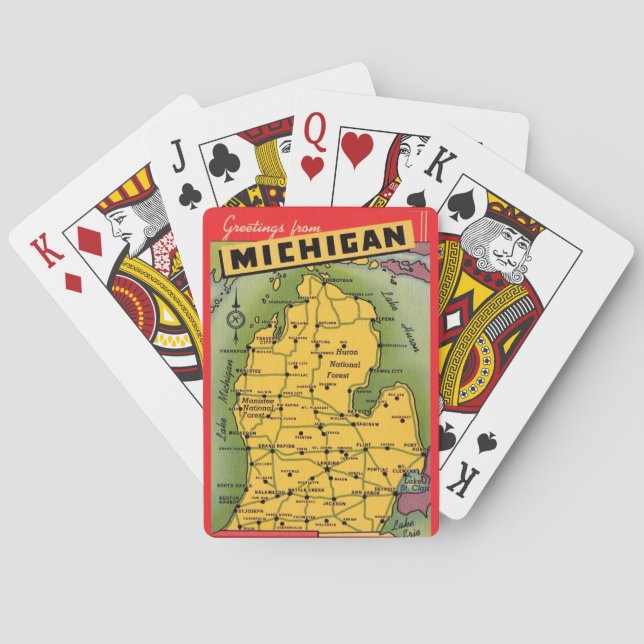Michigan Greeting Map Playing Cards (Back)