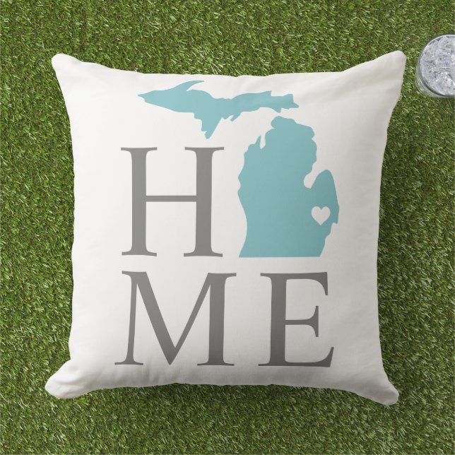Michigan Home Aqua State Grey Text Cushion (Grass)