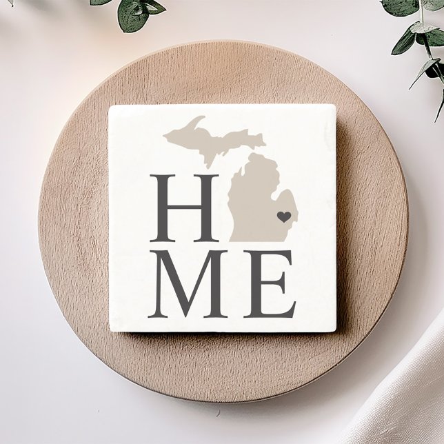 Michigan Home Beige and Grey Custom City Heart Stone Coaster (Creator Uploaded)