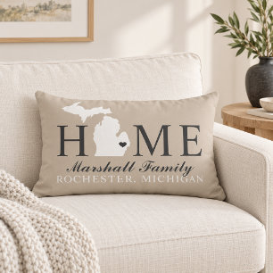 Michigan Home Beige Family City Monogram Lumbar Cushion