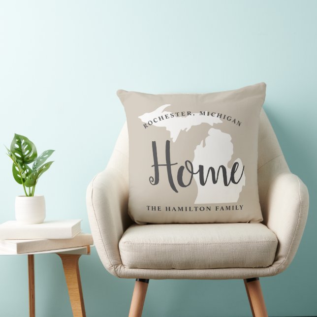 Michigan Home Beige Script Family Monogram Cushion (Chair)