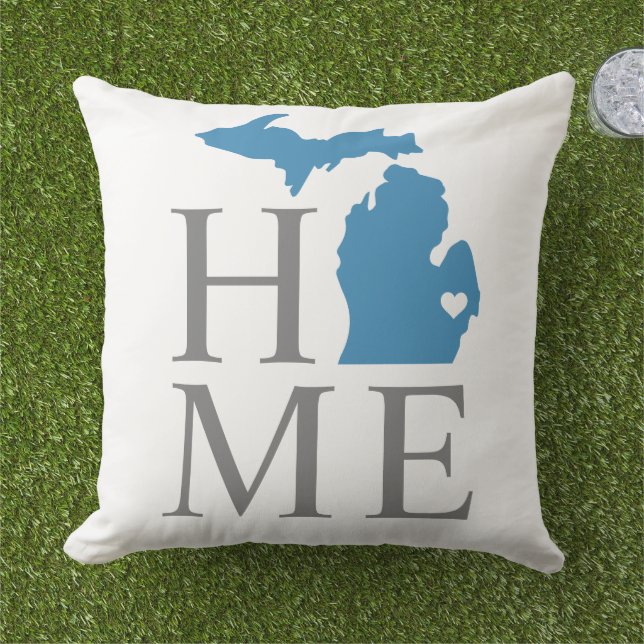 Michigan Home Blue State Grey Text Cushion (Grass)