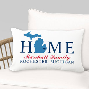 Michigan Home Blue State Red Script Family Lumbar Cushion
