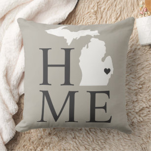 Michigan Home Grey White State Heart Cushion