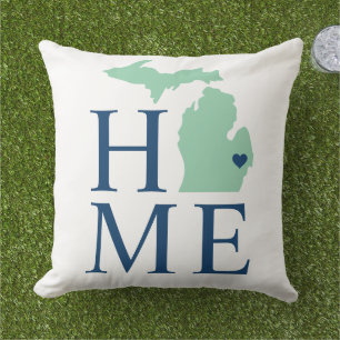 Michigan Home Mint and Navy Blue Custom City Heart Cushion