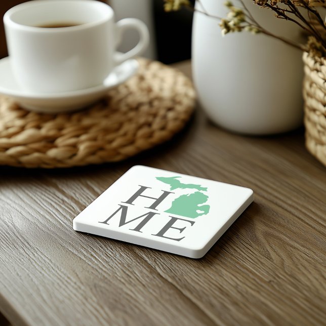Michigan Home Mint Green Custom City Heart Stone Coaster (Creator Uploaded)