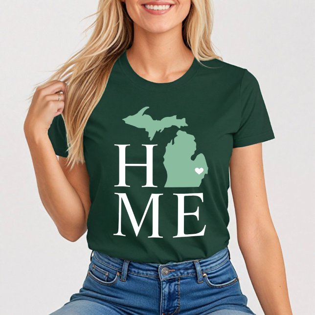 Michigan Home Mint Green Custom City Heart T-Shirt (Creator Uploaded)