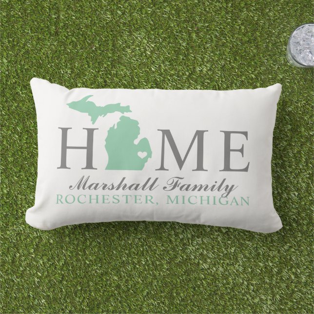 Michigan Home Mint Green Custom Family Monogram Lumbar Cushion (Grass)