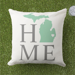Michigan Home Mint State Grey Text Cushion