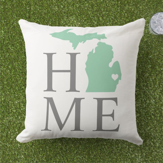 Michigan Home Mint State Grey Text Cushion (Grass)