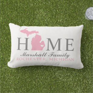 Michigan Home Pink State Grey Family Monogram Lumbar Cushion