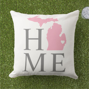 Michigan Home Pink State Grey Text Cushion