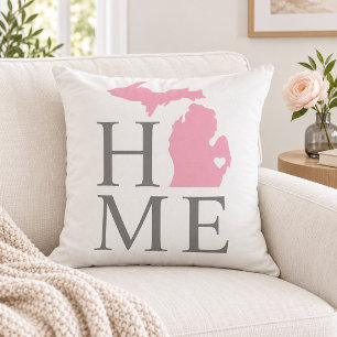 Michigan Home Pink State Grey Text Cushion