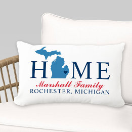 Michigan Home Red and Blue Custom Family Monogram Lumbar Cushion