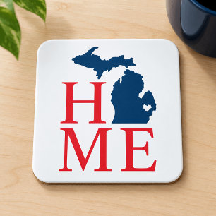 Michigan Home Red White Blue Custom City Heart Coaster