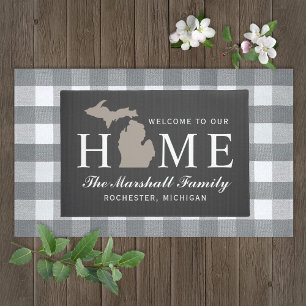 Michigan Home State Charcoal Grey Custom Welcome Doormat