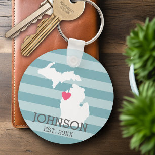 Michigan Home State City Map - Custom Wedding Key Ring