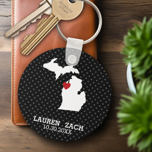 Michigan Home State City Map - Custom Wedding Key Ring