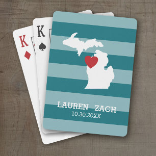 Michigan Home State City Map - Custom Wedding Playing Cards