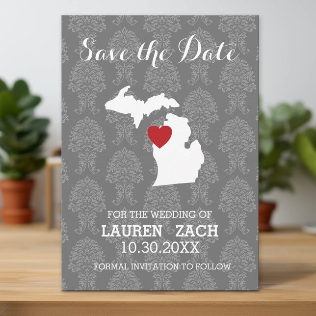 Michigan Home State City Map Wedding Save the Date (Custom Save the Date Invitation with Download Option)
