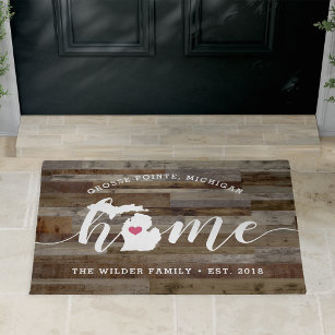Michigan Home State Personalised Wood Look Doormat