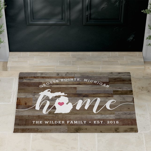 Michigan Home State Personalised Wood Look Doormat (Creator Uploaded)