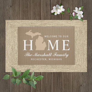 Michigan Home State Tan Custom Welcome Doormat