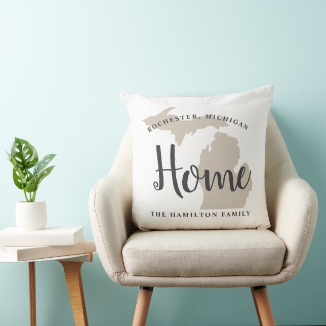 Michigan Home White Script Family Monogram Cushion (Chair)