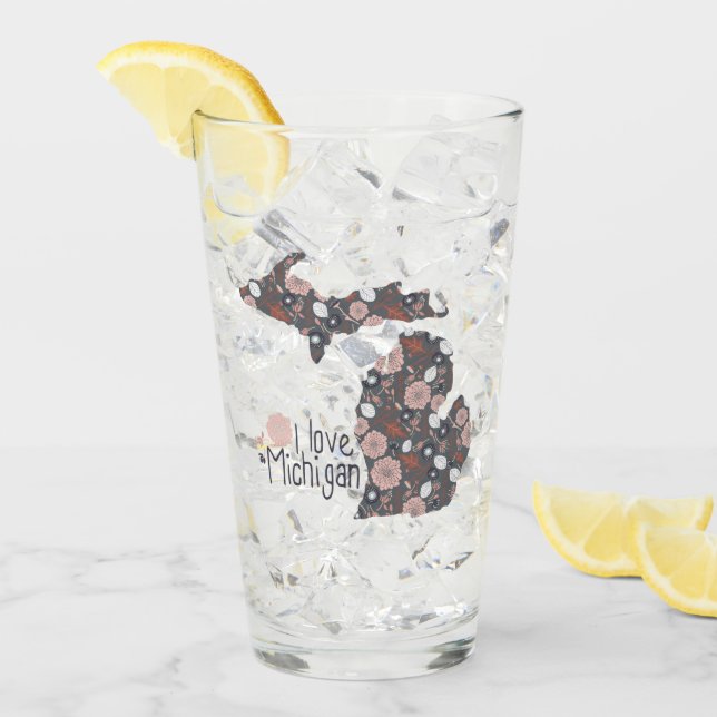 Michigan I Love Floral Filled Silhouette Glass (Front Ice)
