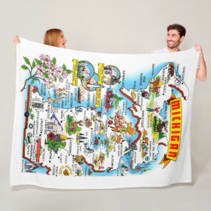 Michigan Illustrated Map Fleece Throw Blanket