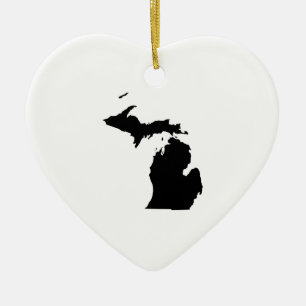 Michigan in Black and White Ceramic Tree Decoration