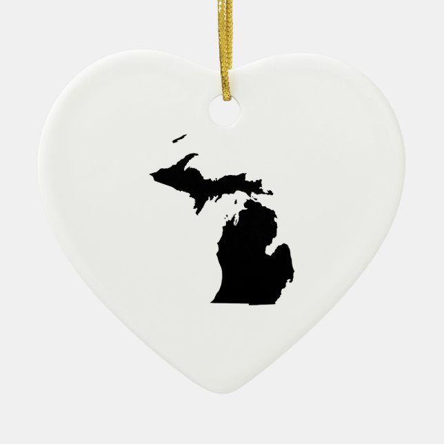 Michigan in Black and White Ceramic Tree Decoration (Front)