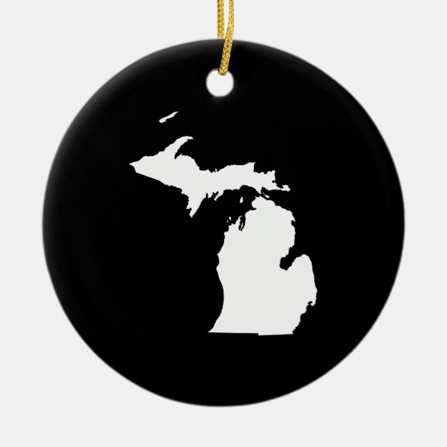 Michigan in White and Black Ceramic Tree Decoration (Front)