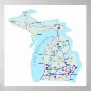 Michigan Interstate Map Print