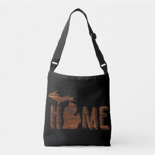 Michigan is Home Brown Wood Planks Souvenir Crossbody Bag