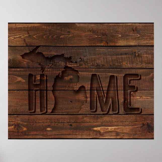 Michigan Is Home | Wood Carved Look Poster (Front)