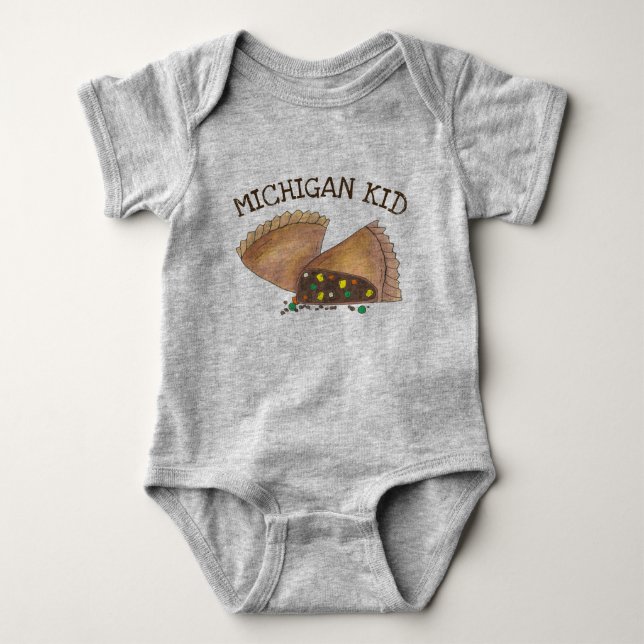 Michigan Kid Upper Peninsula Pasty Meat Pie Foodie Baby Bodysuit (Front)