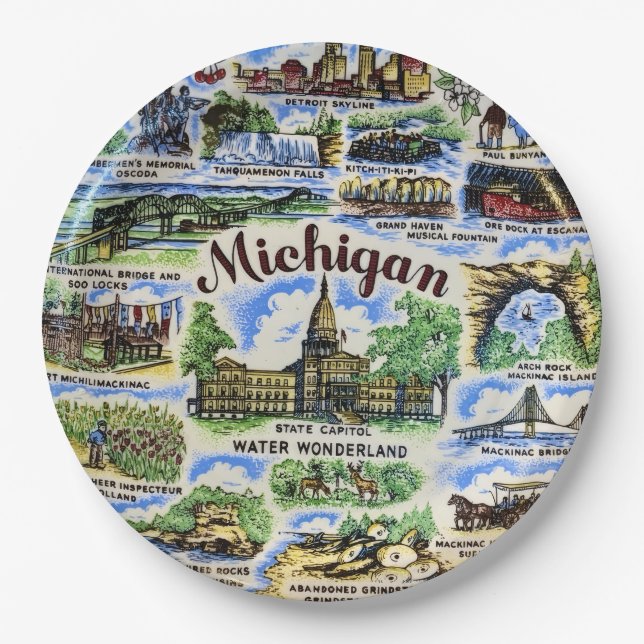 Michigan Landmarks Party Plates (Front)