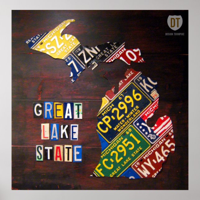 Michigan License Plate Map Print (Front)