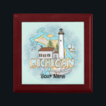 Michigan Lighthouse custom name Gift Box<br><div class="desc">Michigan Lighthouse custom name gift box by ArtMuvz Illustration.Matching watercolor lighthouse t shirt, apparel, nautical clothing, lighthouse collector apparel. Lighthouse gifts are a great way to show someone you care, especially if they love the ocean, the coast, or lighthouses themselves. Lighthouses are iconic symbols of hope, guidance, and safety, and...</div>