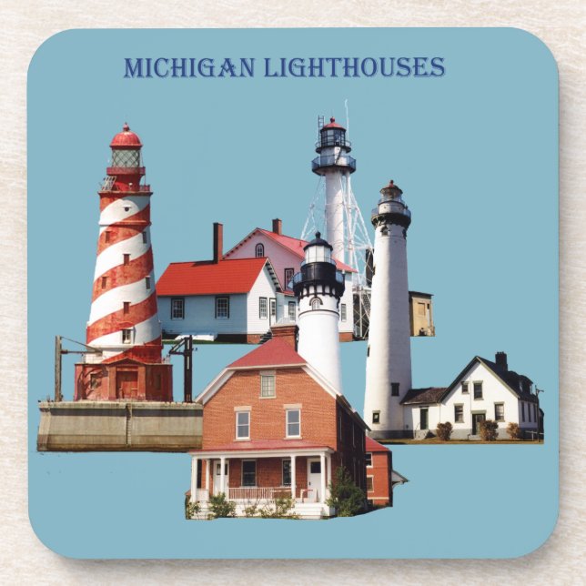 Michigan Lighthouses 6 plastic coasters (Front)