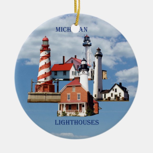 Michigan Lighthouses ceramic ornament (Front)