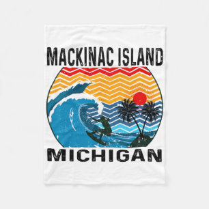 Michigan Mackinac Island Surfboard Surfing Fleece Blanket