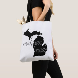 Michigan Made Typography With Black Silhouette Tote Bag