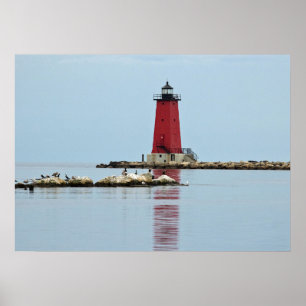 Michigan Manistique Red Lighthouse Photo Poster