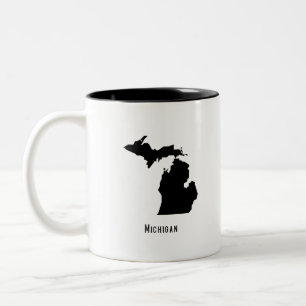 Michigan Map - Black and White Modern Michigan Map Two-Tone Coffee Mug