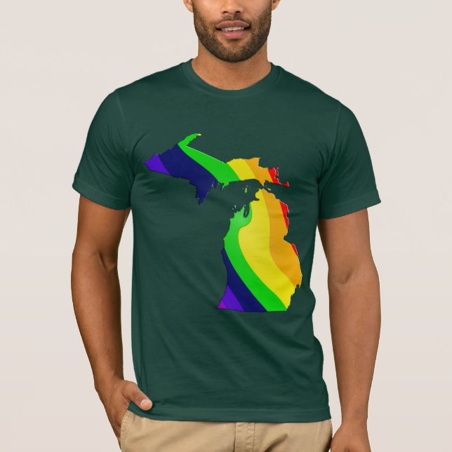 Michigan Map in a Rainbow T-Shirt (Front)