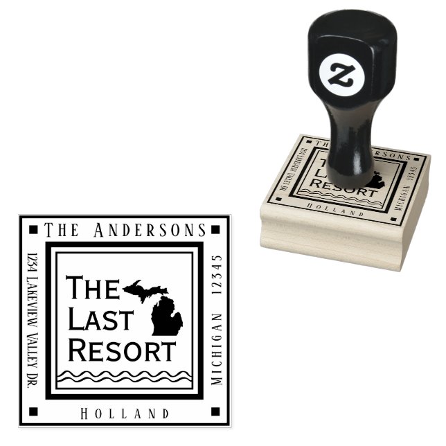 Michigan Map Lake House Return Address Square Rubber Stamp (Stamped)