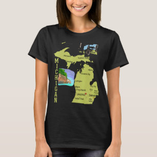Michigan Map Major Cities Michigan Landscape Illus T-Shirt